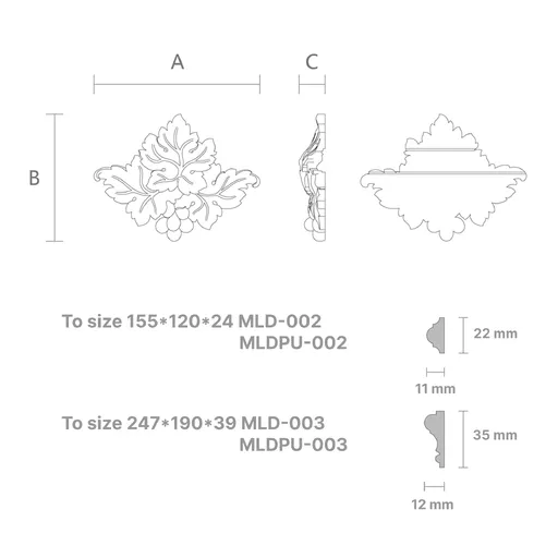 Grape center onlay for moulding 
